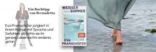 Frau geht am Strand. Link zum Buch Weisser Sommer.